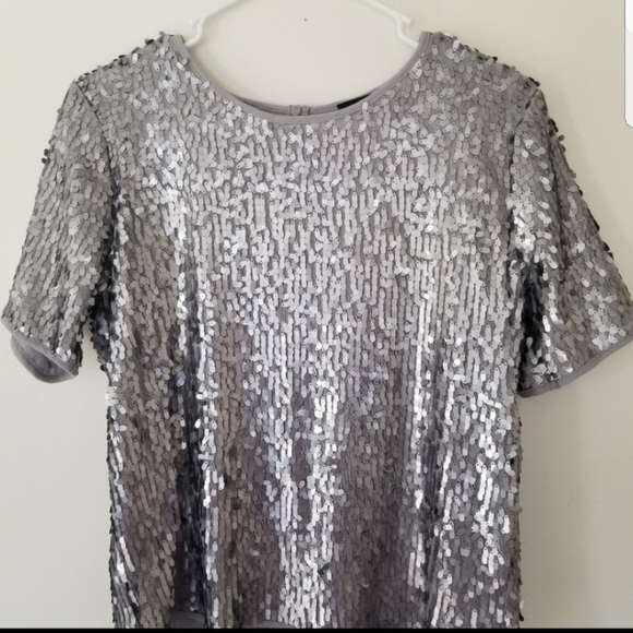 Ann Taylor Silver Sequence TopShort Sleeve - Picture 3 of 10